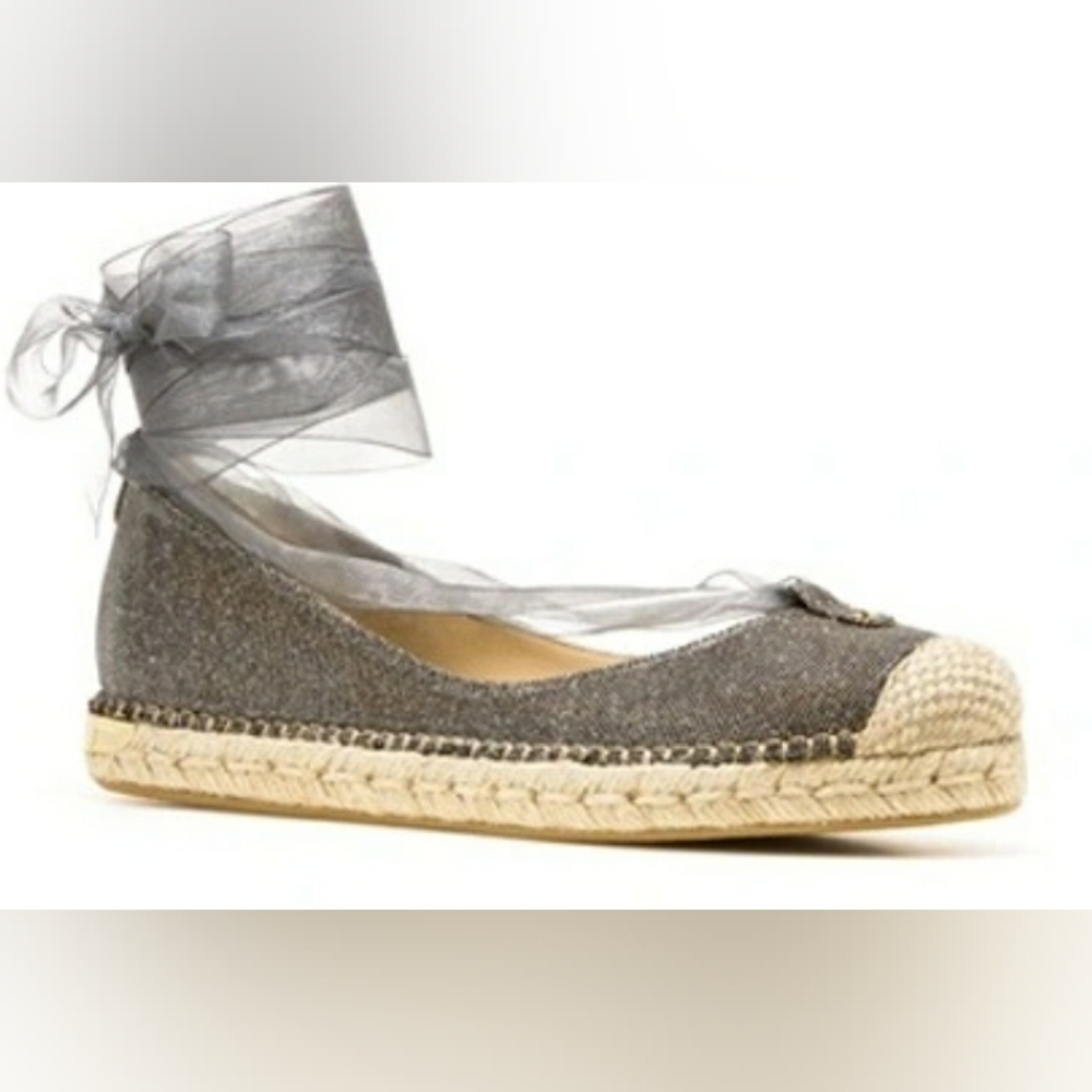NEW Stuart Weitzman Metallic Silver Slip on Perpignon Espadrille Shoes 7.5M